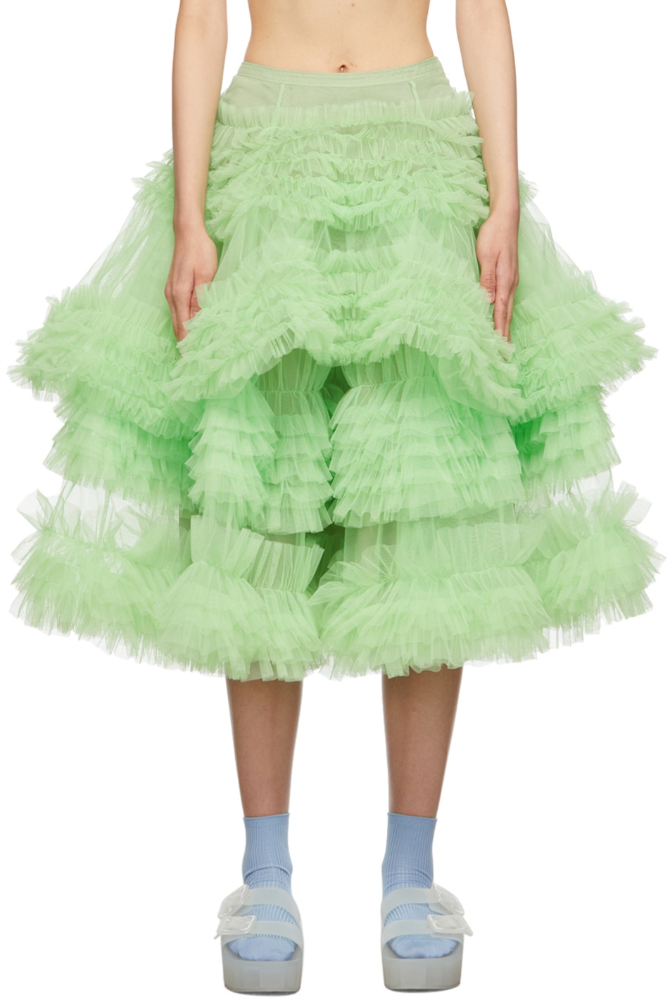 【Molly Goddard】GREEN gingham tulle skirt Lost Molly Goddard green gingham skirt - Lost, Found or Stolen