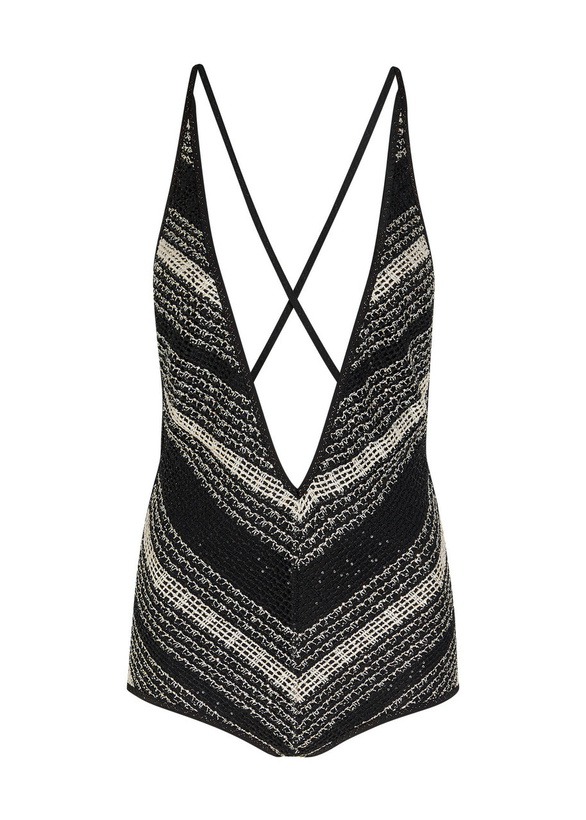 Photo: Missoni Striped Open-back Mesh Swimsuit White And Black