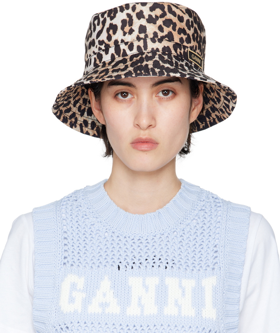 GANNI Beige & Black Printed Bucket Hat GANNI