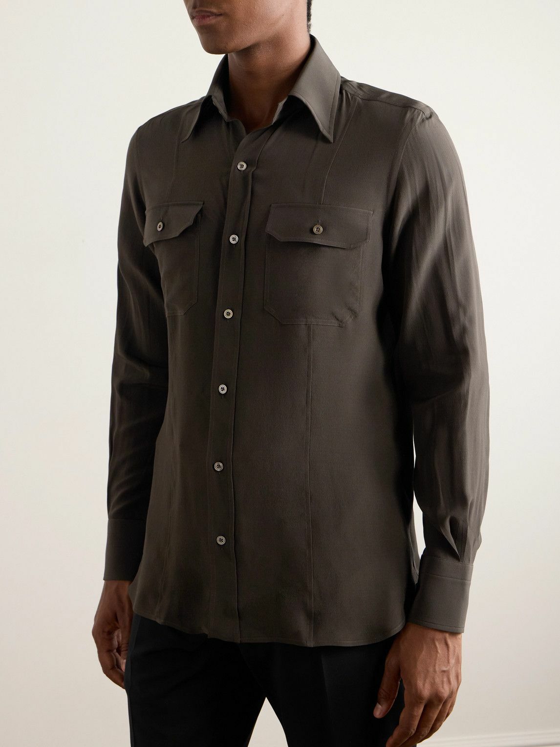 TOM FORD - Silk Crepe de Chine Shirt - Brown TOM FORD