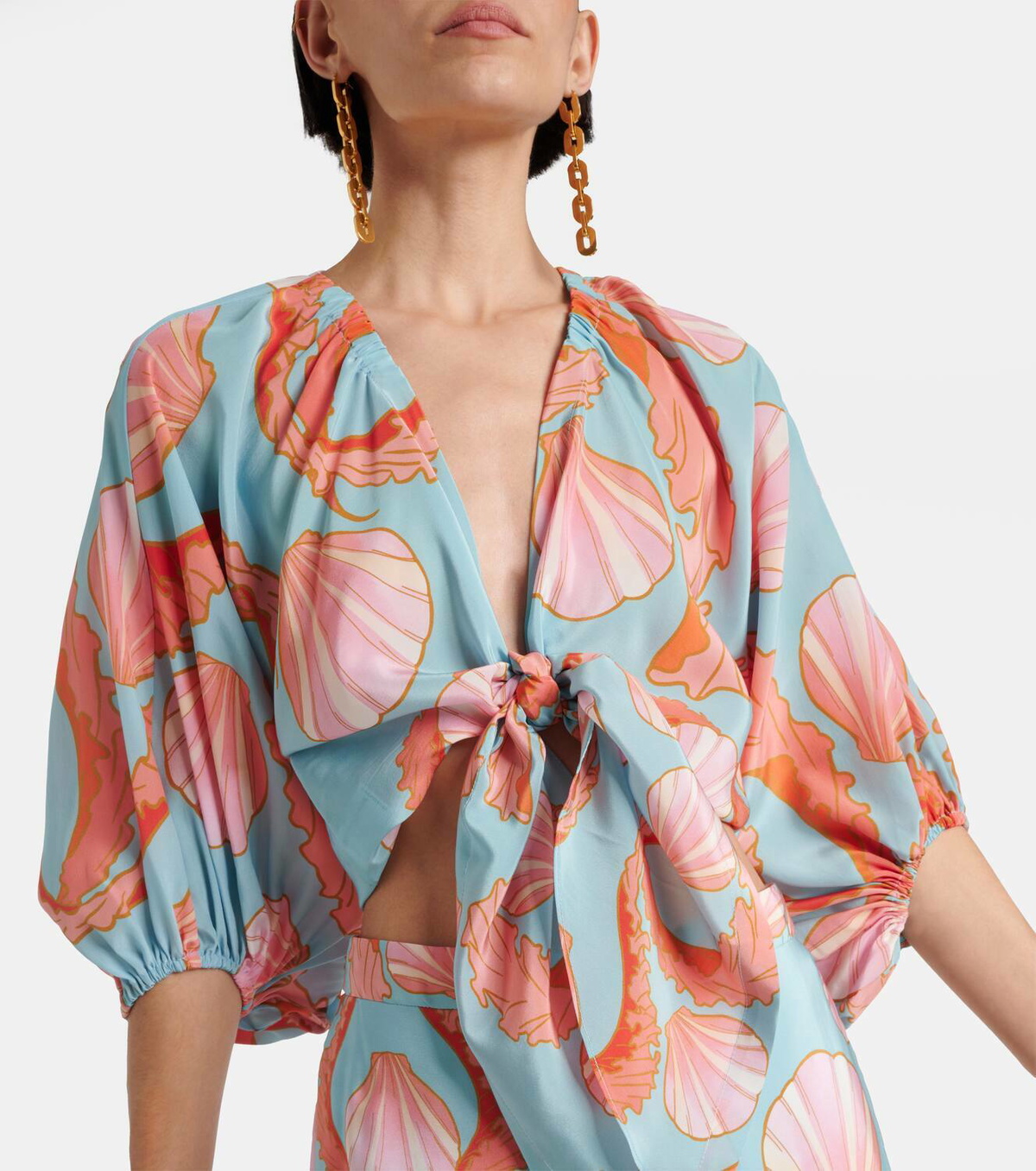 【Adriana Degreas】プリント tie-detailシルククロップトップ Adriana Degreas Printed tie-detail silk crop top Adriana Degreas