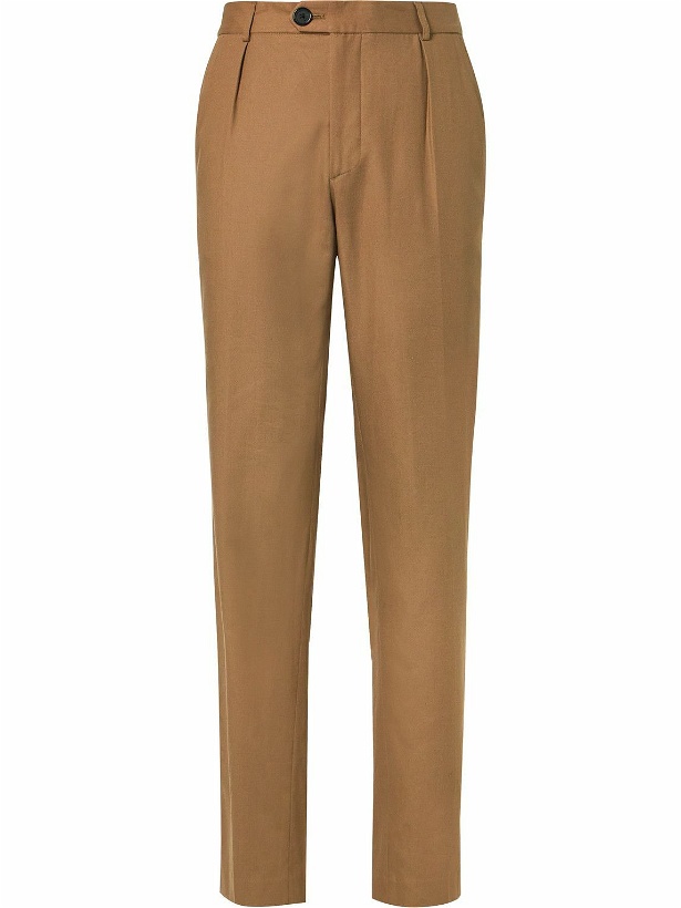 Photo: Oliver Spencer - Claremont Straight-Leg Pleated Modal and Cotton-Blend Suit Trousers - Brown