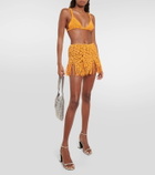 Roberta Einer Beaded fringed cotton miniskirt
