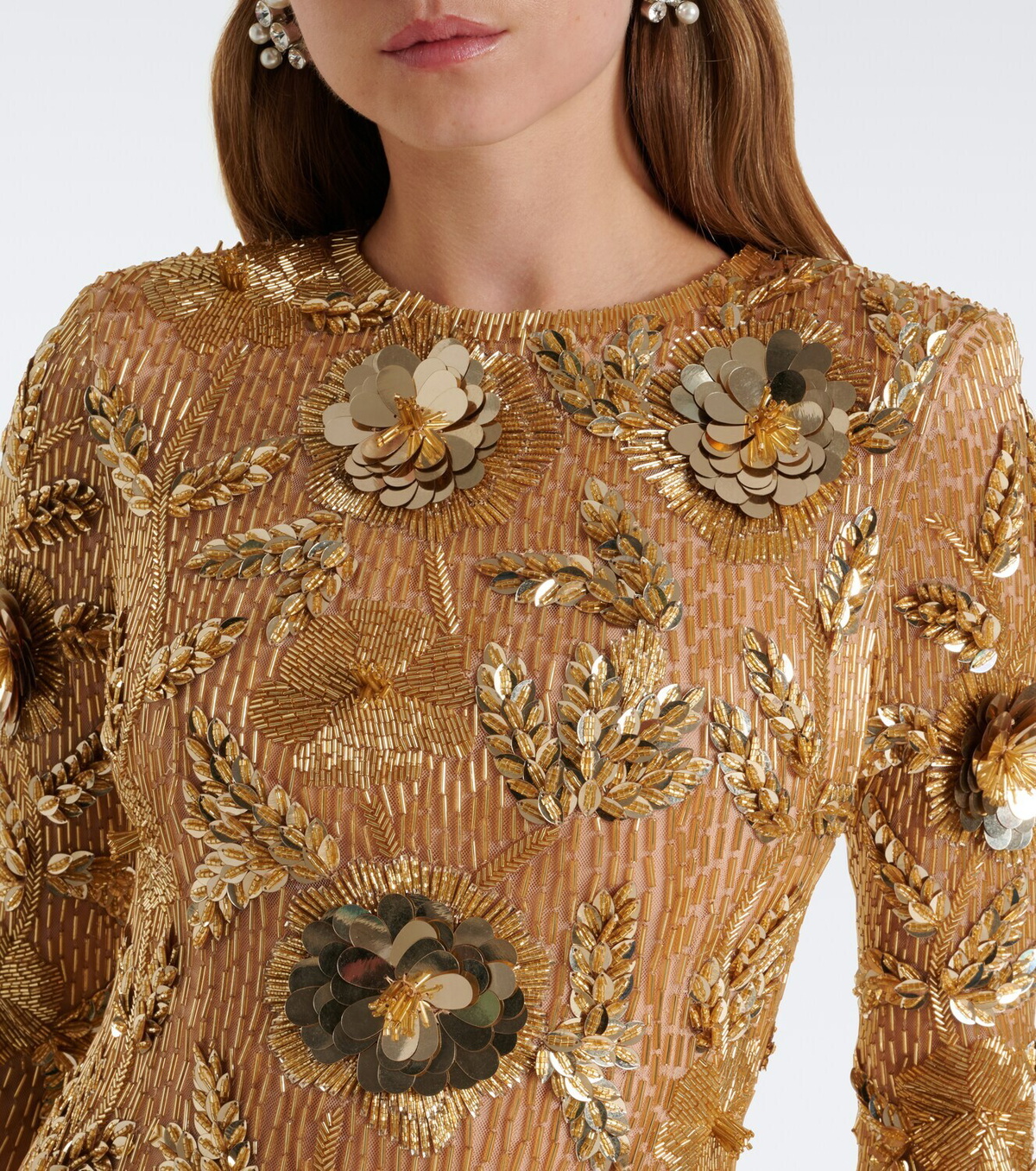 Rachel Gilbert Pierre embellished floral-appliqué gown