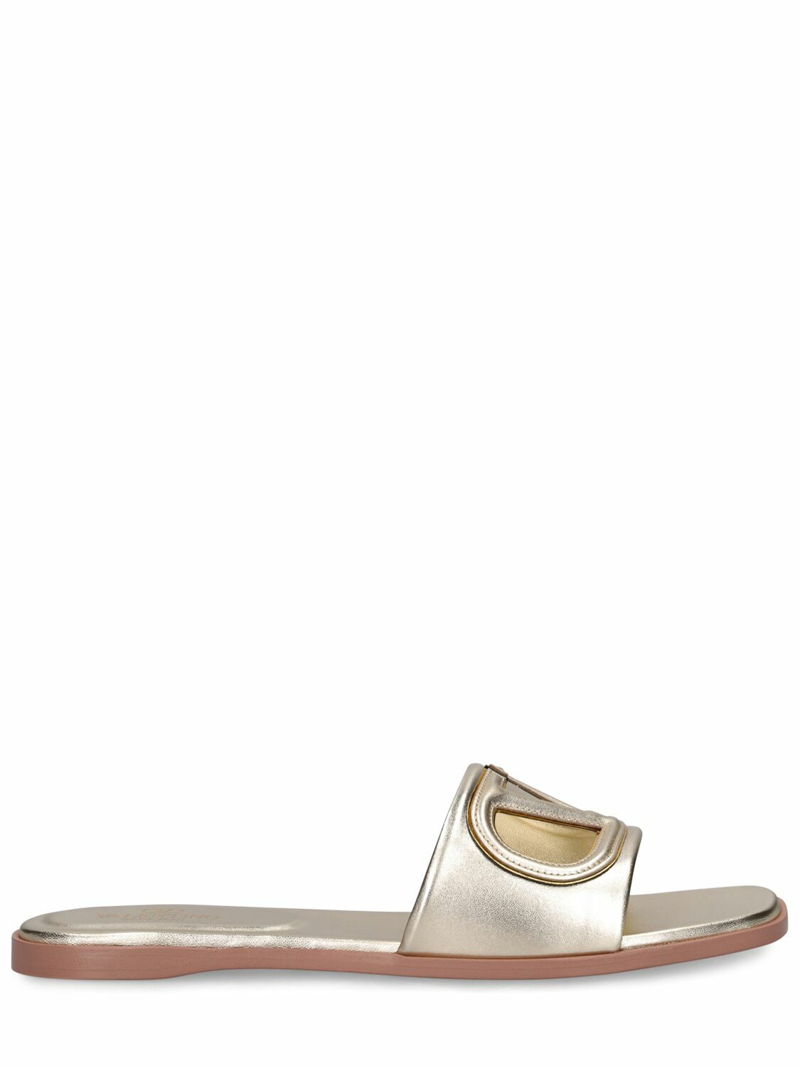 VALENTINO GARAVANI - V Logo Metallic Leather Slides Valentino Garavani