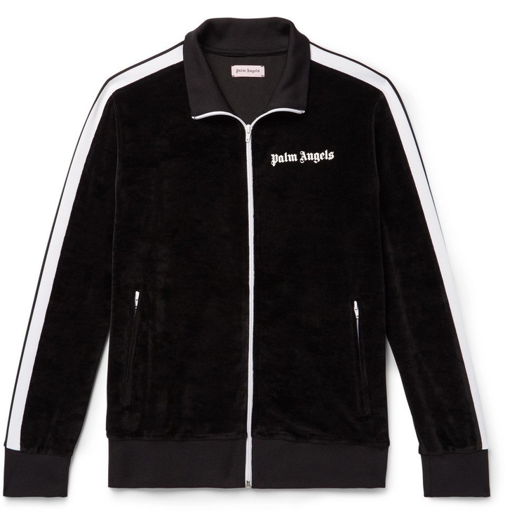 Photo: Palm Angels - Webbing-Trimmed Cotton-Blend Velvet Track Jacket - Men - Black