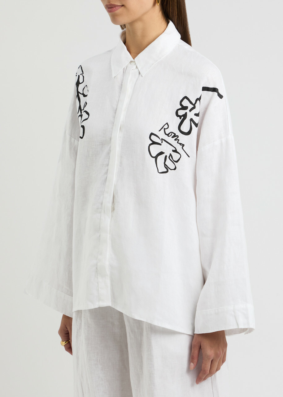 Faithfull The Brand Rossa Printed Linen Shirt White And Black