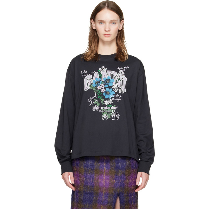 Photo: GANNI Black Flowers Long Sleeve T-shirt
