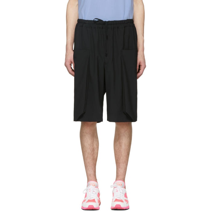 Photo: Comme des Garçons Homme Plus Black Wool Layered Pockets Shorts