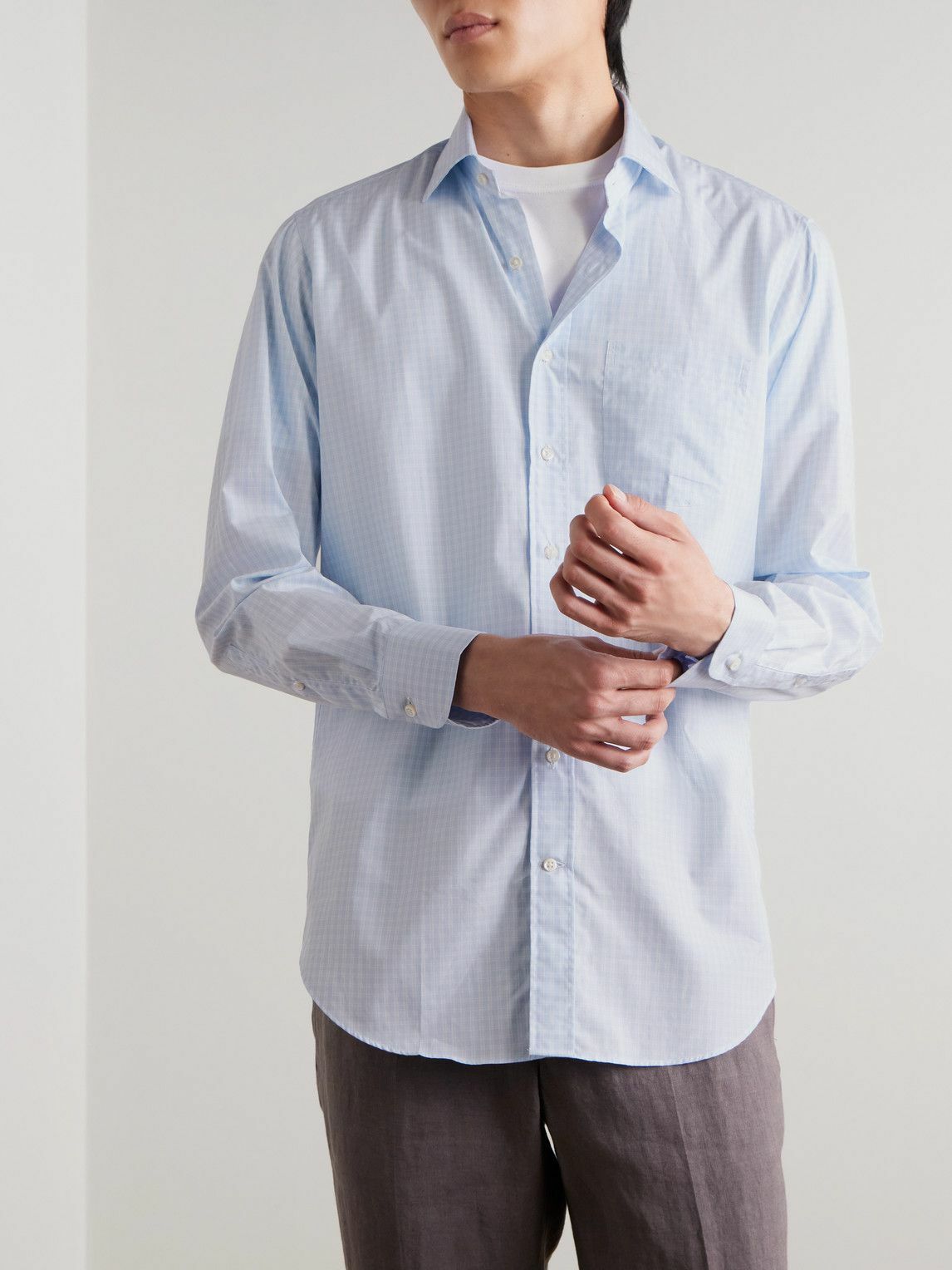 Sid Mashburn - Spread-Collar Checked Cotton-Poplin Shirt - Blue