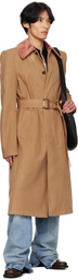 McQueen Tan Stacked Shoulder Trench Coat