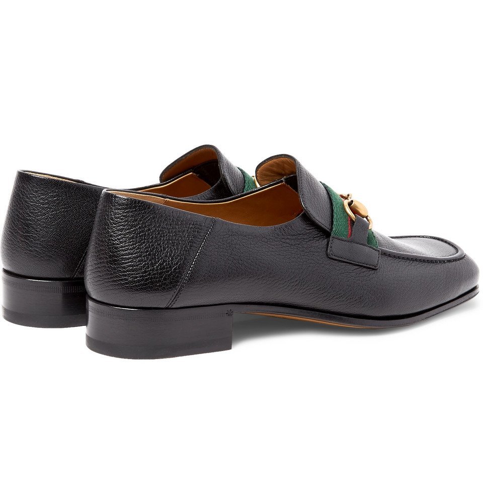 Gucci-Brown Leather Bonny Loafers-G/R/G Web,Gold HB & Collapsible Heel  10.5 Gucci - Bonny Horsebit Collapsible-Heel Webbing-Trimmed Full  main image 2