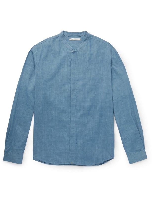 Photo: 11.11/ELEVEN ELEVEN - Lean Grandad-Collar Organic Cotton Shirt - Blue - S