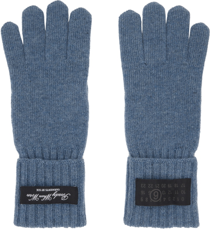 Photo: MM6 Maison Margiela Blue Wool-Blend Knit Gloves