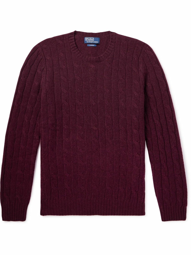 Photo: Polo Ralph Lauren - Logo-Embroidered Cable-Knit Cashmere Sweater - Burgundy