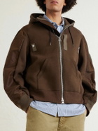 Sacai - Shell-Trimmed Cotton-Blend Jersey Zip-Up Hoodie - Brown