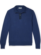 Canali - Suede-Trimmed Cotton Half-Zip Sweater - Blue