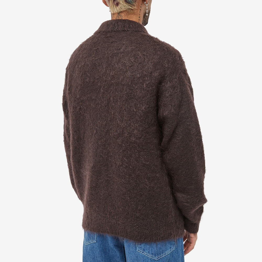 Auralee Men's Long Sleeve Brushed Mohair Polo Shirt in Dark Brown