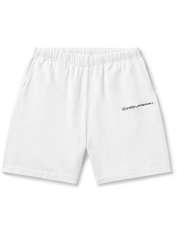 Photo: FRIENDS WITH ANIMALS - Straight-Leg Logo-Embroidered Cotton-Jersey Shorts - White
