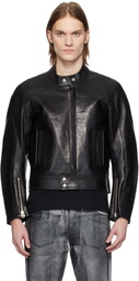 Karmuel Young Black 2-Way Pocket Biker Leather Jacket