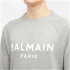 Balmain Men's Paris Logo Crew Sweat in Grey Marl/White