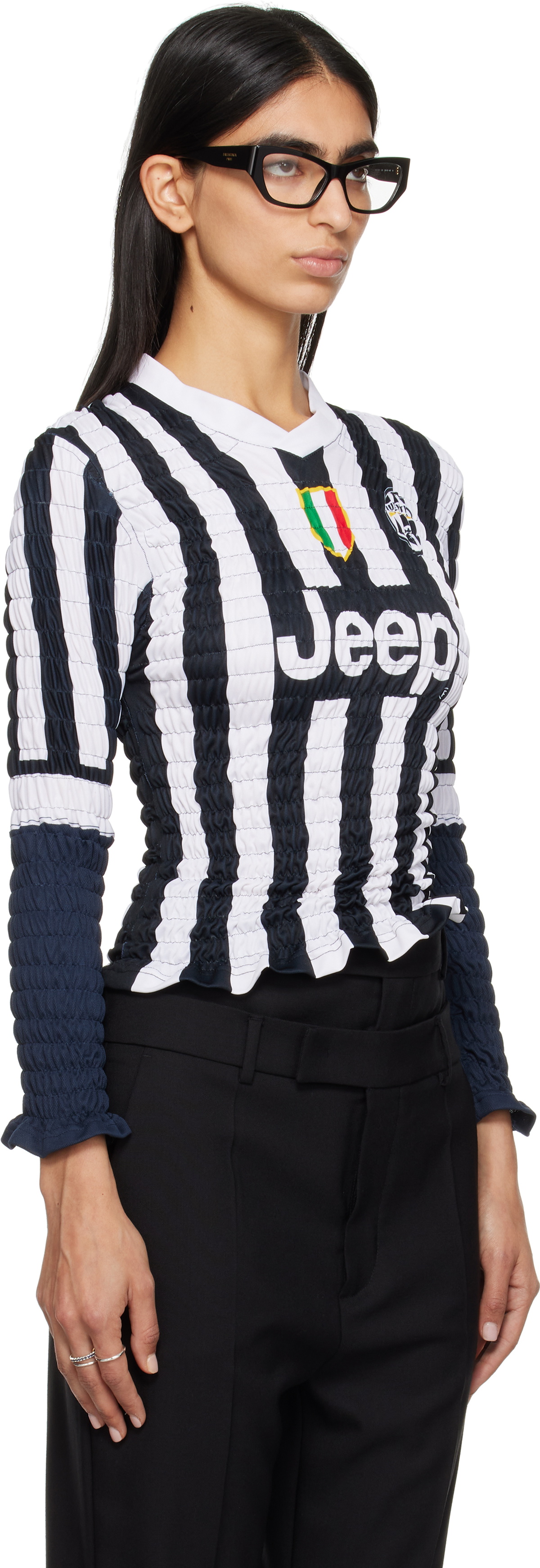 Conner Ives Black & White Shirred Football T-shirt