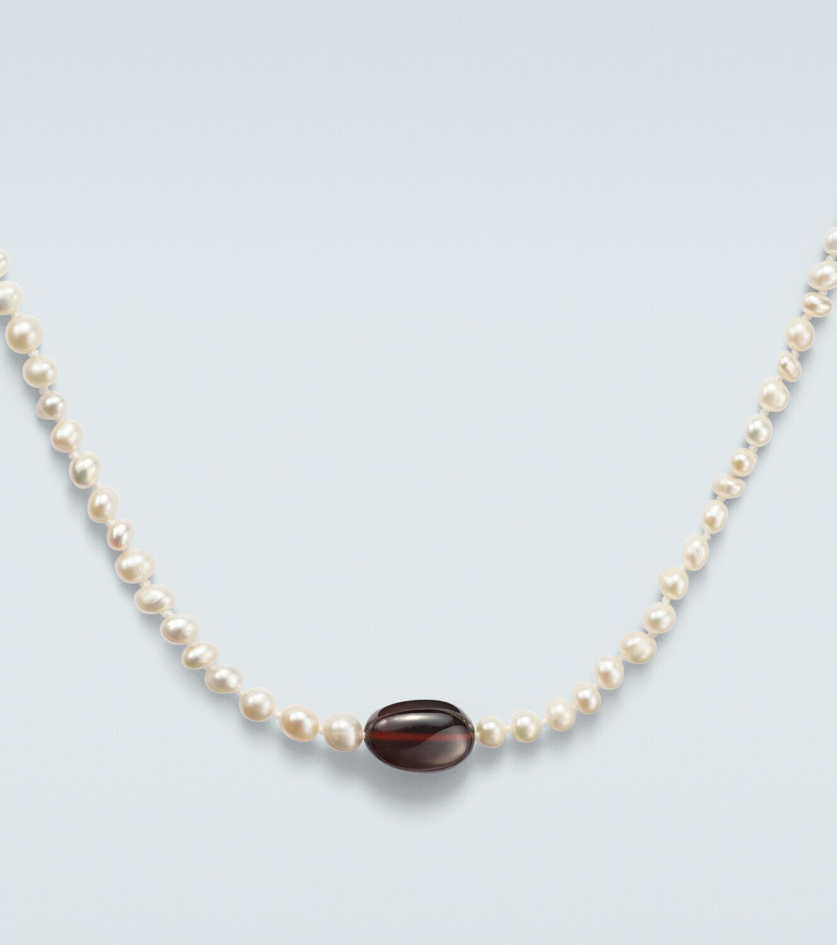 Ileana Makri 9kt gold (375/1000) beaded necklace with freshwater pearls and hessonite