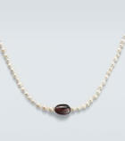 Ileana Makri 9kt gold (375/1000) beaded necklace with freshwater pearls and hessonite