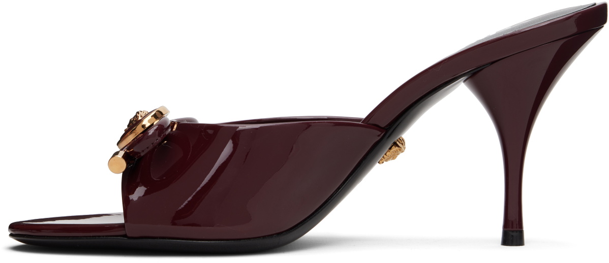 Versace Burgundy Opera Bow Patent Mule Heeled Sandals