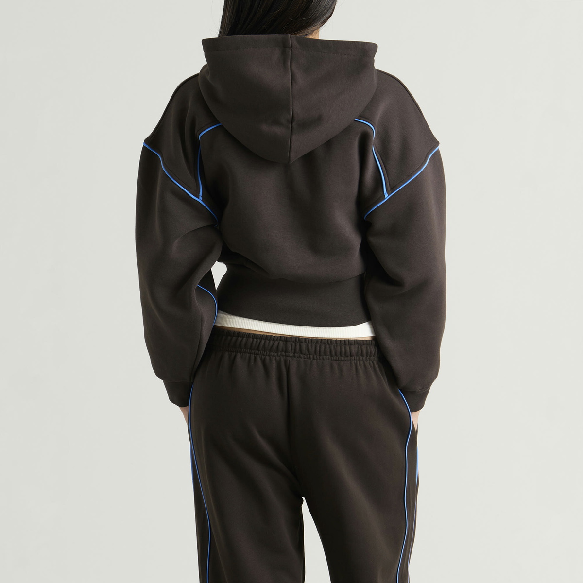 TALA Women's Piped Cocoon Zip Through Hoodie in Americano