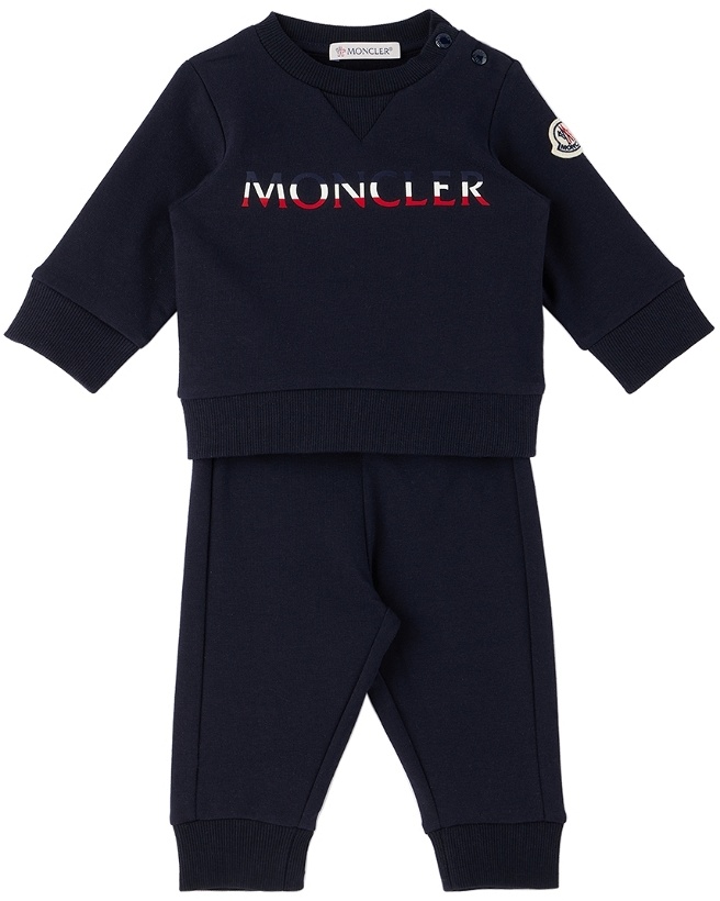 Photo: Moncler Enfant Baby Navy Logo Two-Piece Sweatsuit Set