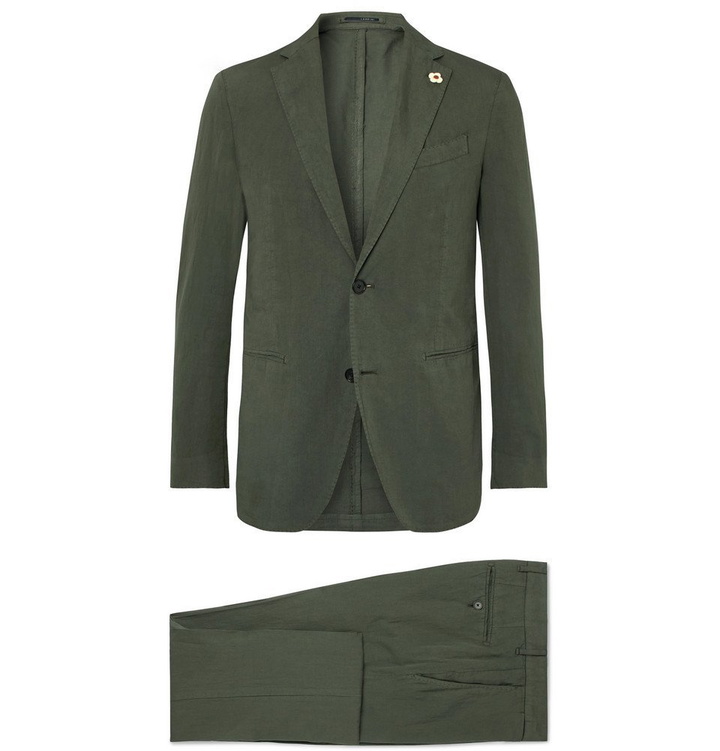 Photo: Lardini - Olive Slim-Fit Stretch Cotton and Linen-Blend Suit - Green