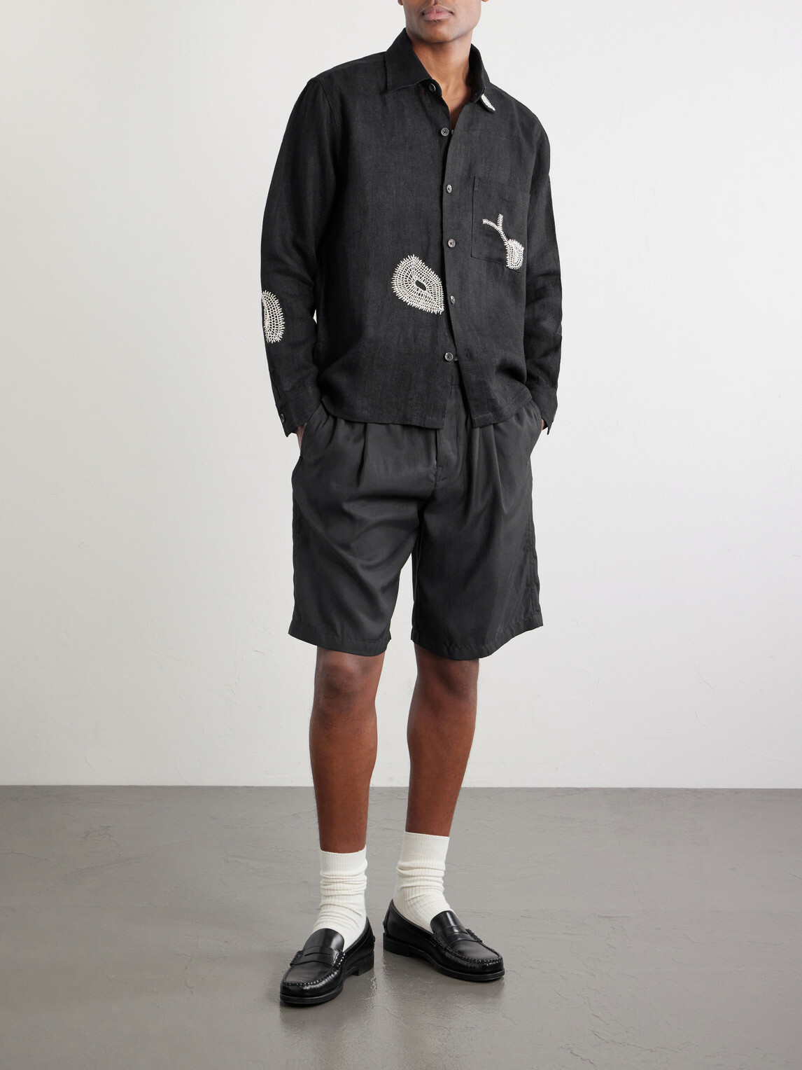 Kartik Research - Repair Embroidered Linen Shirt - Black