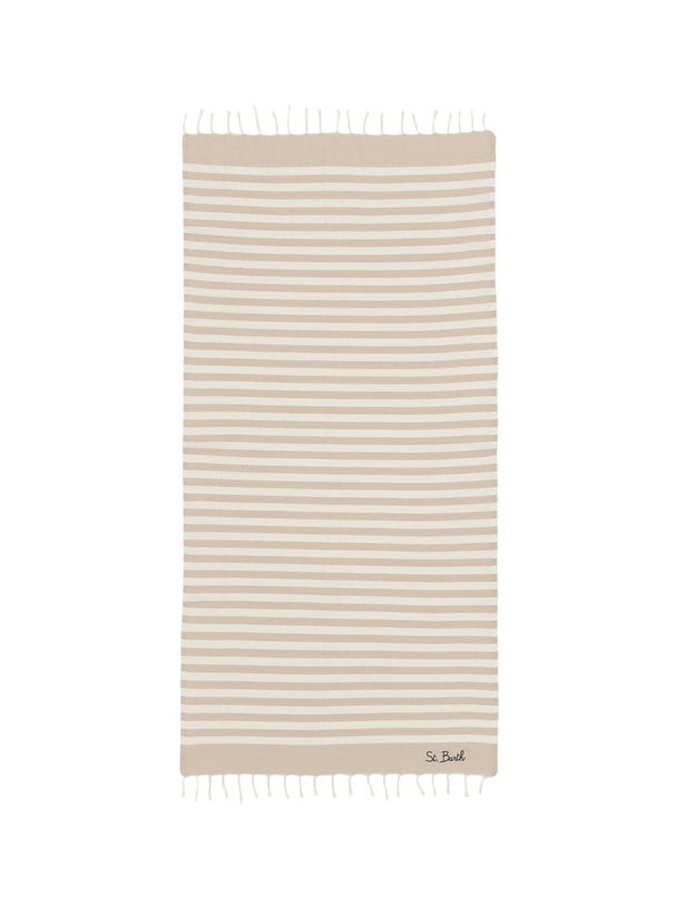 Photo: MC2 Saint Barth Cotton Beach Towel Fouta With Beige Striped Print