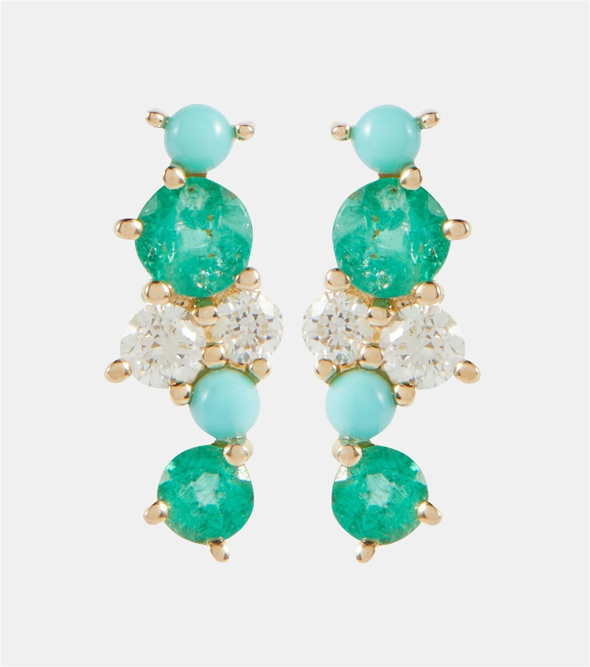 Sydney Evan 14kt gold stud earrings with diamonds and emeralds