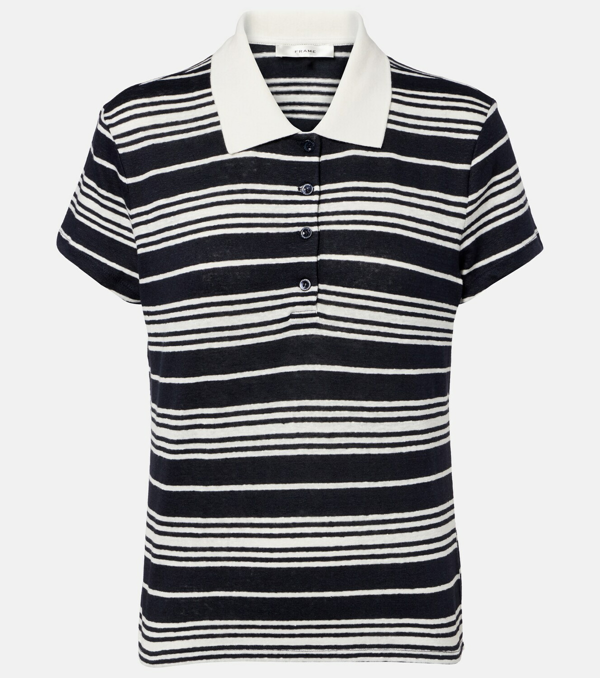 Frame Striped linen-blend polo shirt