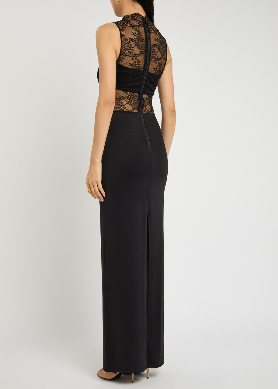 Alice + Olivia Nichol Lace and Satin Maxi Dress Black