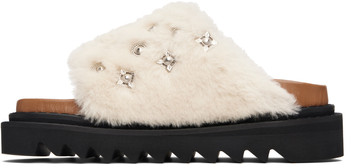 Toga Pulla White Fur Concho Slippers