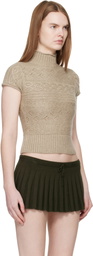 GUIZIO Taupe Vivienne Short Sleeve Cable Turtleneck