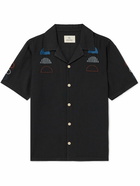 Folk - Damien Poulain Convertible-Collar Embroidered Linen and Cotton-Blend Shirt - Black