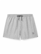 Brunello Cucinelli - Straight-Leg Short-Length Logo-Embroidered Printed Swim Shorts - Gray