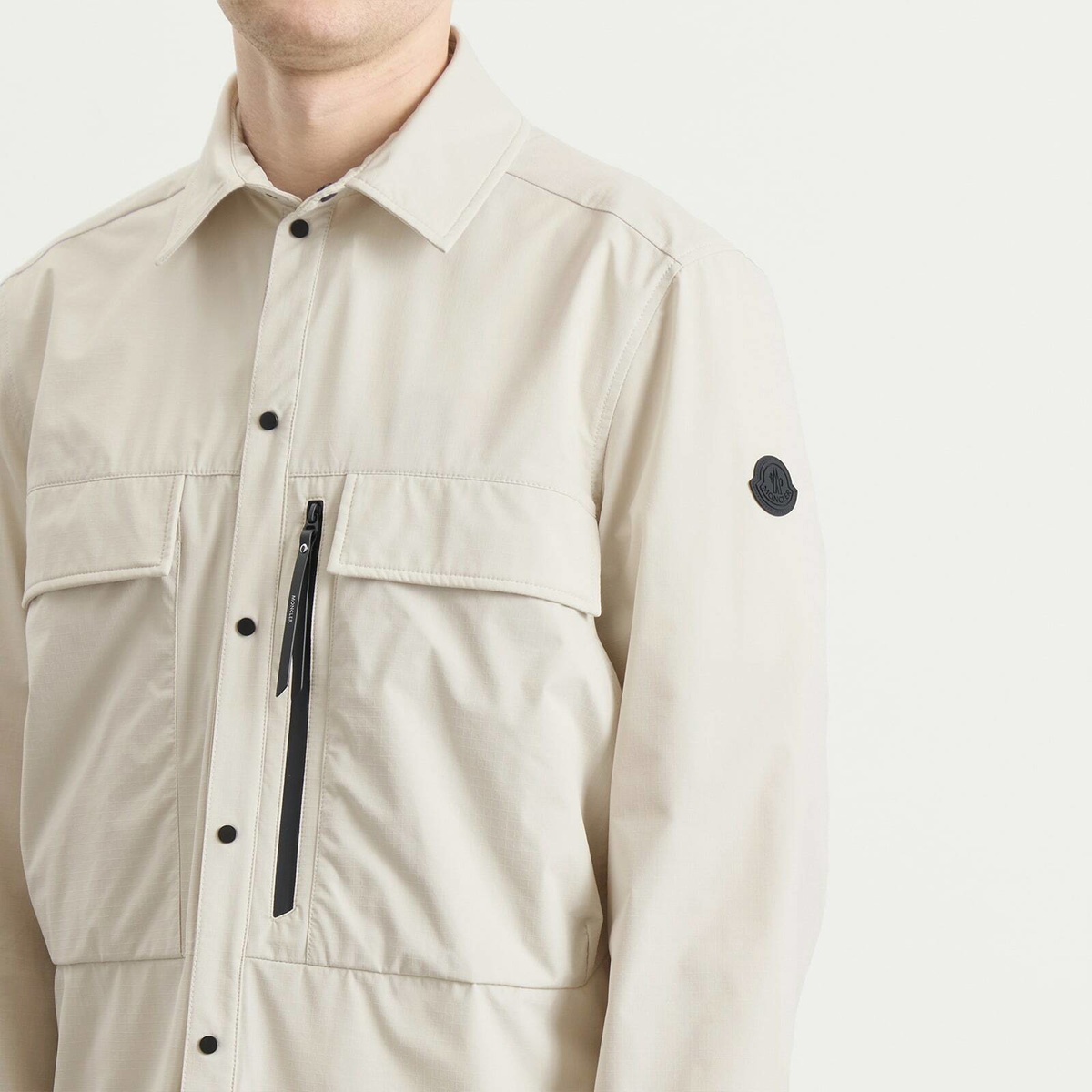Moncler Men's Ripstop Zip Shirt in Off-White