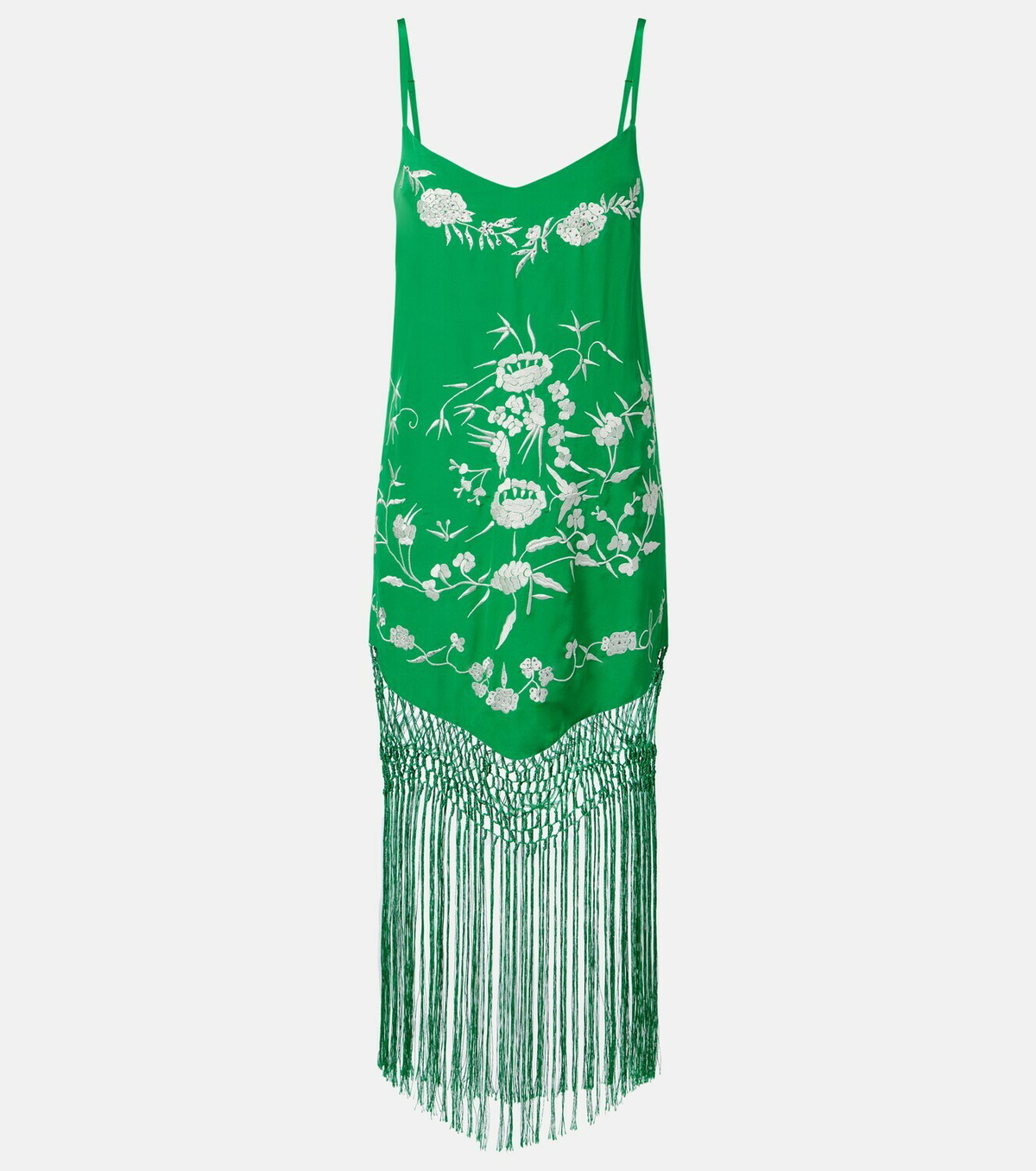 Camilla Embellished embroidered fringed silk minidress