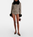 Self-Portrait Checked faux fur-trimmed jacket