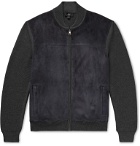 Dunhill - Suede-Panelled Ribbed Merino Wool Bomber Jacket - Blue