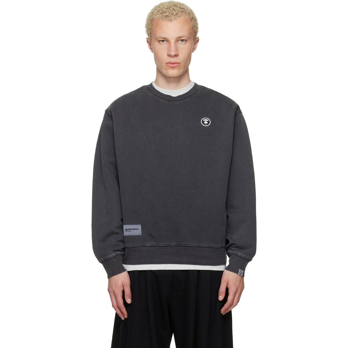 AAPE by A Bathing Ape Gray 'AAPENOW' Moonface Crew Neck Sweatshirt