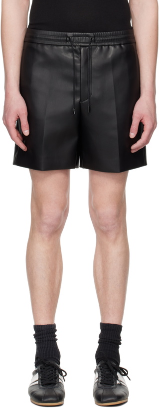 Photo: System SSENSE Exclusive Black Drawstring Faux-Leather Shorts
