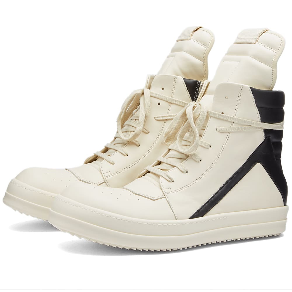 Rick Owens Men's Geobasket Sneakers in Milk/Black Rick Owens