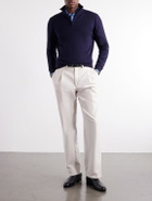 Canali - Rib-Trimmed Wool Half-Zip Sweater - Blue