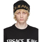 Versace Jeans Couture Black and Gold Jacquard Logo Beanie
